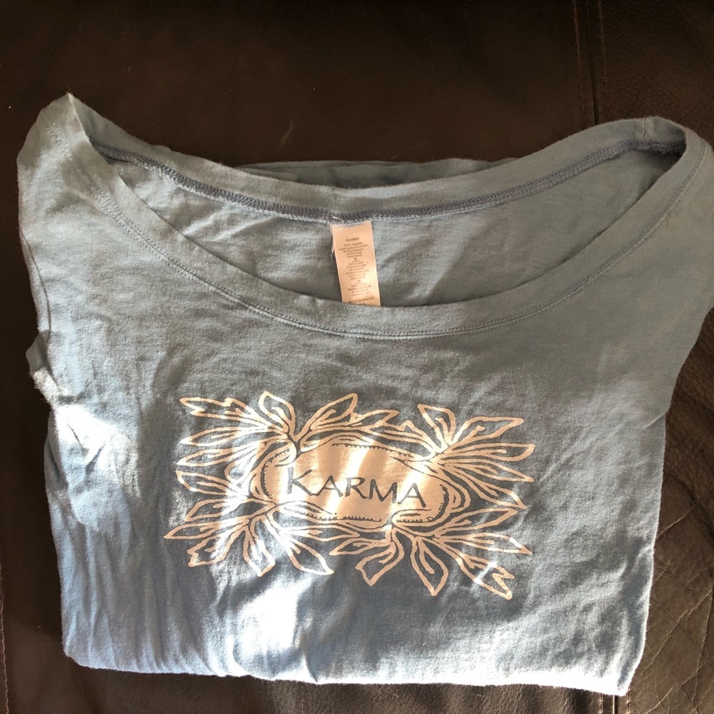Karma long sleeve T shirt. Wide neck opening